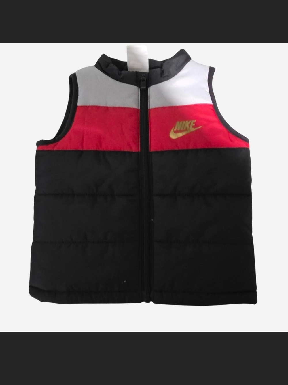 Nike Kids Black, Red & White Colorblock Puffer Vest with Gold Logo